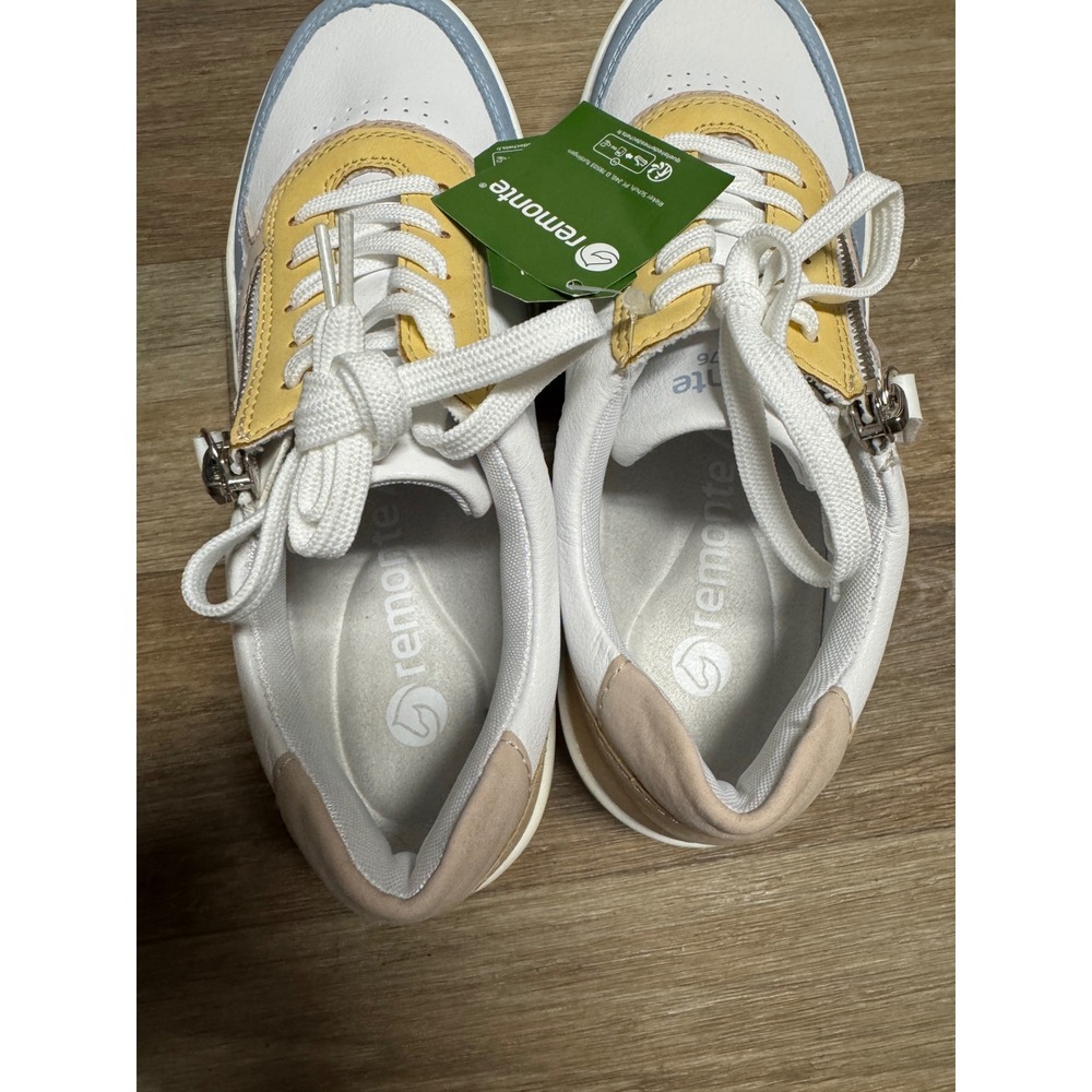 Remonte Women Pastel Colorblock Leather Sneakers Side Zip Low Top White Yellow - Picture 7 of 9